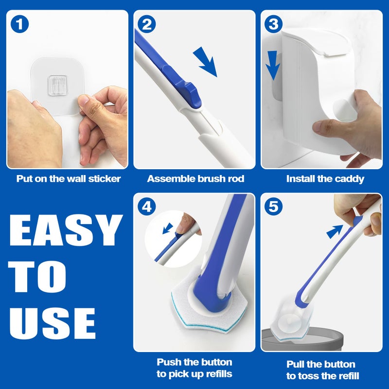 JEHONN Disposable Toilet Brush with 48 Wand Cleaner Refills  Wall Mounted Toilet Bowl Brush Holder Set  Bathroom Cleaning System for Sink Bathtub Wash Basin (Blue) - Image 5